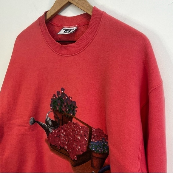 Women’s Vintage Lee Pink Gardening Floral Crewneck Sweatshirt Size Large - Picture 2 of 8
